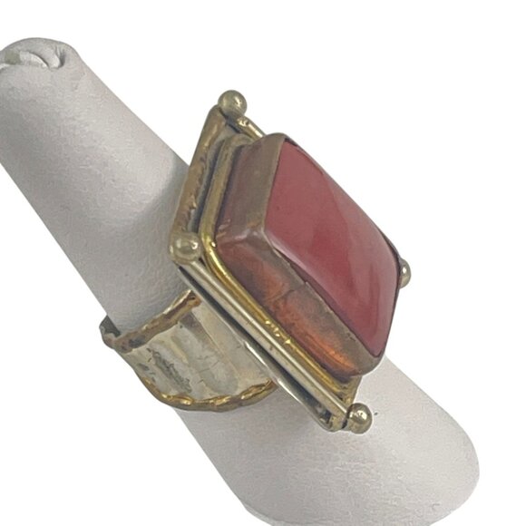 Vintage Gold-Tone Women's Adjustable Ring With Red Stone Accent Retro - Picture 3 of 7
